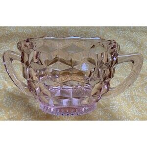 Vintage Pink Depression Glass Sugar Bowl Cubist  By Jeanette